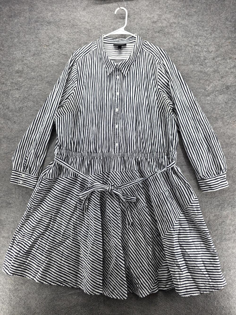 Lane Bryant Shirt Dress Womens 26 Plus Black White Striped Collared Long Sleeve